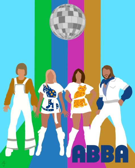 Abba Painting Ideas, Abba Silhouette, Abba Illustration, Abba Painting, Abba Aesthetic Wallpaper, Abba Drawing, Abba T Shirt, Abba Pictures, Abba Wallpaper