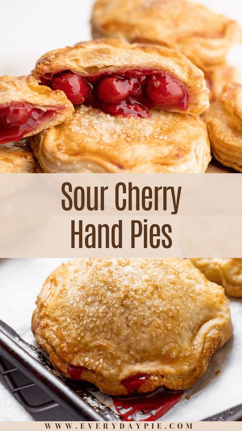 Featuring perfectly sweetened sour cherries baked inside of the flakiest pastry, these Cherry Hand Pies could be the poster child for the best summertime dessert. Not only are they hand-held, which makes them perfect for a potluck or outdoor gathering, they are also easier to make than you might think! Cherry Empanadas, Turn Over Recipe, Cherry Tarts, Cherry Puff Pastry, Dried Tart Cherry Recipes, Tart Cherry Recipes, Cherry Hand Pie, Baked Cherry Hand Pies, Fried Cherry Hand Pies