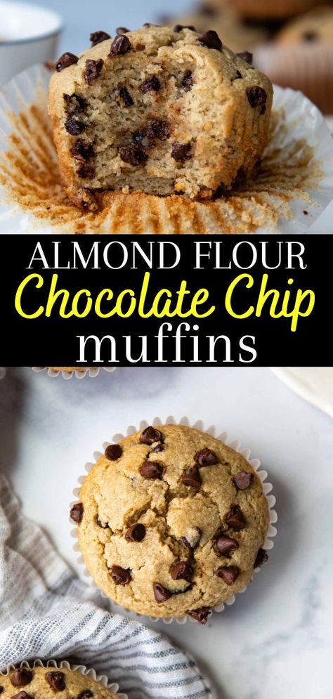 Protein Muffins With Almond Flour, Almond Flour Oatmeal Muffins, Almond Flour Chocolate Chip Muffins, Mamagourmand Recipes, Gluten Free Chocolate Chip Muffins, Healthy Chocolate Chip Muffins, Almond Flour Chocolate Chip, Almond Flour Banana Muffins, Oatmeal Muffin