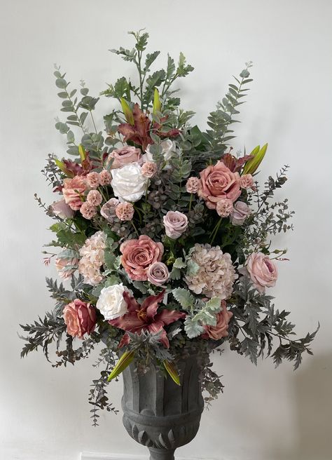 Classical Flower Arrangement, Large Faux Floral Arrangements, Dried Flower Urn Arrangement, Rococo Flower Arrangement, Vintage Floral Arrangements, Victorian Flower Arrangements, Floral Combinations, Tall Vase Arrangements, Vintage Flower Arrangements