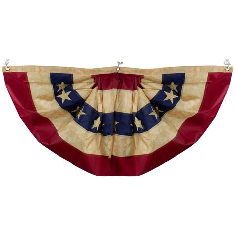 "Find Patriotic Americana Tea-Stained Pleated Bunting Flag, 24\" x 48\" at Michaels. com. Celebrate your patriotism this summer with our vintage-style tea-stained American bunting flag. Celebrate your patriotism this summer with our vintage-style tea-stained American bunting flag. It comes with beautifully embroidered stars and double-stitched stripes. Perfect for displaying along your porch or inside your home for the 4th of July or Memorial Day. Details: Multicolored 24\" x 48\" Features red, American Flag Bunting, Patriotic Bunting, Pony Express, Embroidered Stars, Bunting Flag, Bunting Flags, Christmas Central, Patriotic Flag, Tea Stains