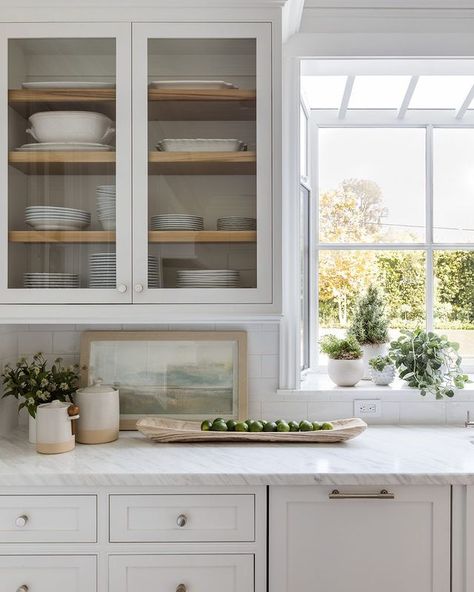 All Posts • Instagram Glass Front Kitchen Cabinets, Kitchen Garden Window, Glass Upper Cabinets, Pure Salt Interiors, Glass Kitchen Cabinets, Pure Salt, Kitchen Cabinet Hardware, Marble Countertop, Furniture Office