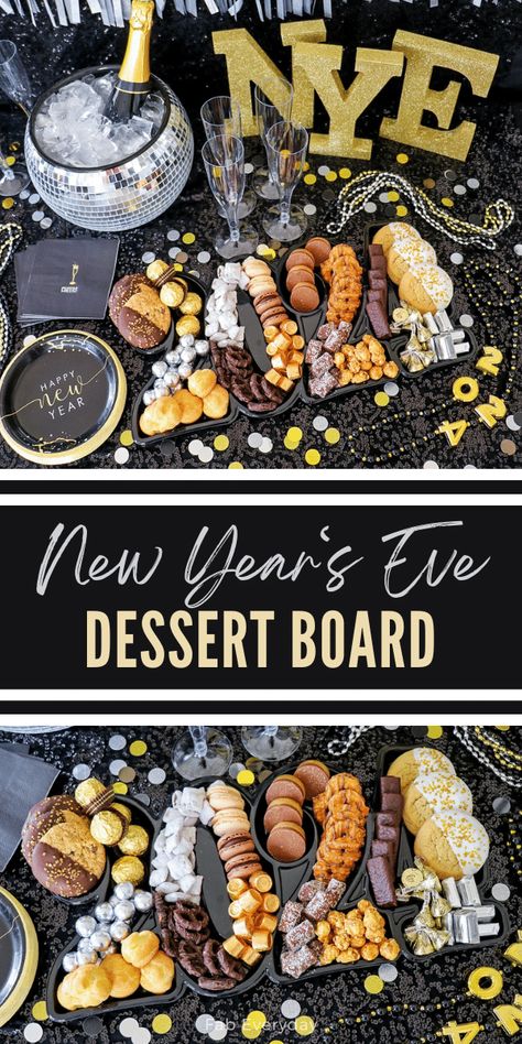 Are you hosting an NYE party or get together? Or just want a fun NYE dessert board for your family? Today I'm sharing how to make a New Years Eve dessert board (a New Years dessert charcuterie board) for your New Years Eve dessert table. This New Year's dessert charcuterie board is easy to make, but perfectly festive for your fête, with most of the decorations available from Party City. Click or visit FabEveryday.com for the details. New Year's Eve Dinner Party, New Years Party Table Decor, New Year’s Eve Dessert Board, New Years Eve Dessert Charcuterie Board, New Year Party Recipes, New Years Dessert Charcuterie Board, Charcuterie Board Nye, New Year Party Ideas At Home Decor, New Years Party Desserts