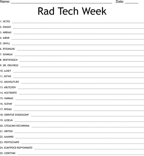 Rad Tech Week Word Scramble Rad Tech Week Game Ideas, Rad Tech Week Decorations, Rad Tech Week Games, Radiologic Technologist Week, Radiology Tech Week Ideas, Radiology Party Ideas, Radiology Tech Week Games, Rad Tech Week Ideas, Rad Tech Week