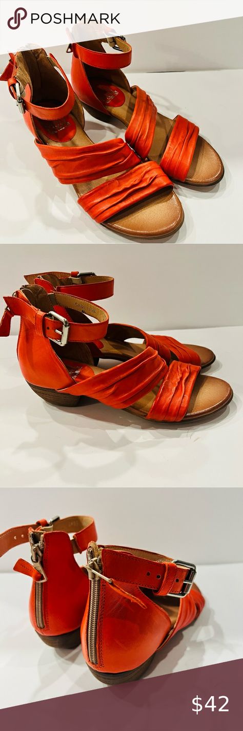 Miz Mooz Cassie Leather Heeled Sandals Womens Sz 7.5 - 8 EU 38 Orange