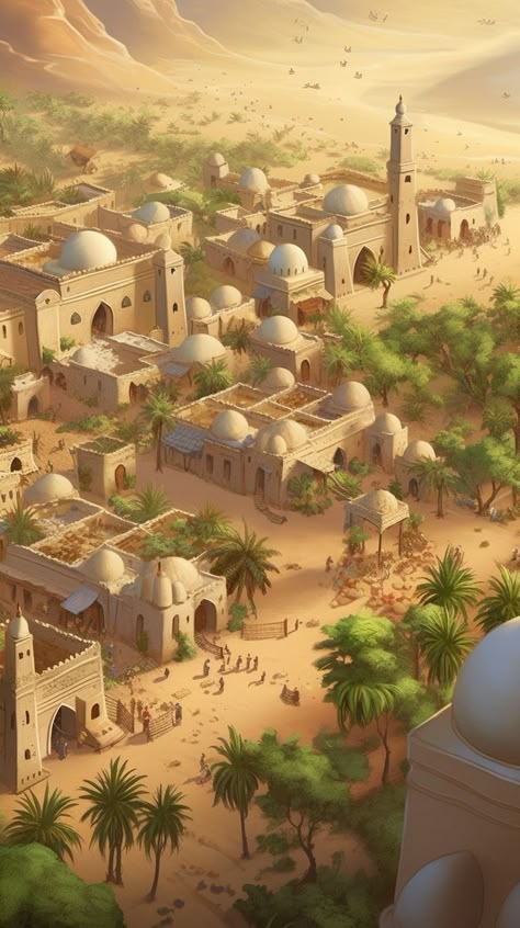 Medieval Islamic Art, Islamic Painting Pictures, Wallpaper Islami, Desert Town, History Of Islam, Fantasy Town, Beautiful Ocean Pictures, Muslim Pictures, City Drawing