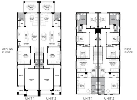 Essex 2-Duplex house plan Duplex Home Design, Range Tile, Living Dining Kitchen, Duplex Floor Plans, 2 Storey House, Degree Design, Duplex House Plans, Study Nook, Front Entry Doors