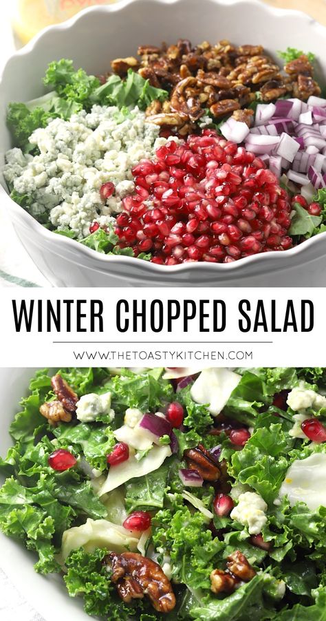 Salad Pomegranate, Salad Cabbage, Pomegranate Recipes Salad, Winter Produce, Kale Cabbage, Chopped Salad Recipe, Christmas Salad Recipes, Winter Salad Recipes, Chopped Salad Recipes