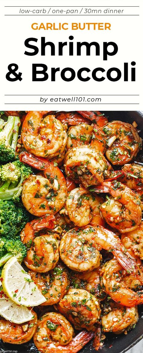 Garlic Butter Shrimp with Broccoli - #shrimp #broccoli #recipe #eatwell101 - This garlic butter shrimp and broccoli skillet recipe is quick, simple, and big on flavor! - #recipe by #eatwell101® Garlic Butter Shrimp And Broccoli, Shrimp With Broccoli, Broccoli Skillet, Frozen Shrimp Recipes, Buttered Shrimp Recipe, Shrimp Broccoli, How To Cook Broccoli, Shrimp And Broccoli, Shrimp Recipes Healthy