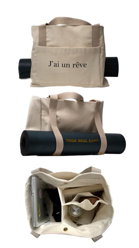 Yoga Soul Cake Handmade Design Canvas Yoga Mat Tote Beige Bag - 3 Main Compartments- Yoga Mat Strap -Perfect for Gym, Work and Beyond!-77x14x7inch  Explore Yoga Soul Cake Exclusive Design Tote Bag - 17x14x7inch, 44x36x17cm, Larger Than Others, for an Enhanced Lifestyle. Ideal for various purposes, this tote bag serves as a shoulder bag with 2 durable 1.57x27inch, 4x70cm shoulder straps, suitable for individuals of different heights. The bag features adjustable yoga mat straps with metal sliding Tote Bag With Compartments, Yoga Mat Bag Diy, Yoga Mat Packaging, Beige Yoga Mat, Gym Bag With Yoga Mat Holder, Cute Gym Bag, Sew Yoga Mat Bag, Gym Tote Bag, Design Totebag