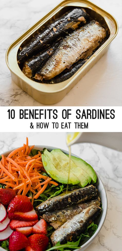 Sardines are a healthy convenience food that is rich in omega-3's, vitamin D, protein and calcium. They're a cost-effective way to get in a whole host of nutrients! Plus, it's fairly simple to make them taste good. Sardine Health Benefits, Ways To Eat Canned Sardines, How To Eat Sardines Ideas, Benefits Of Sardines, How To Eat Sardines, Sardine Recipes Canned, Sardine Salad, Tin Fish, Canned Sardines