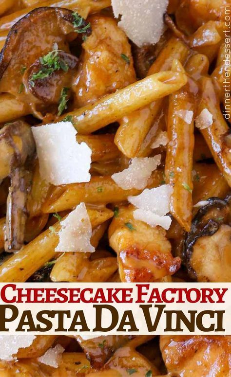 The perfect Cheesecake Factory Pasta Da Vinci Copycat! with creamy mushroom madeira sauce. Pasta Da Vinci Cheesecake Factory Recipe, Cheesecake Factory Copycat Recipes Pasta, Copycat Cheesecake Factory Pasta, Pasta Da Vinci Recipe, Cheesecake Factory Pasta, Louisiana Chicken Pasta, The Perfect Cheesecake, Madeira Sauce, Perfect Cheesecake