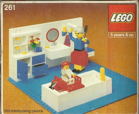 261: Bathroom | Brickset: LEGO set guide and database Lego Bathroom, Bathroom Containers, 1980s Childhood, Lego System, Vintage Lego, Yellow Bathroom, Classic Lego, Lego Characters, Lego News