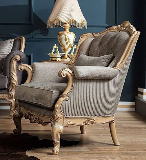 Casa Padrino luxury baroque armchair gray/natural - Elegant living room armchair in baroque style - Baroque living room furniture : Amazon.co.uk: Home & Kitchen Armchair Inspiration, Baroque Furniture, Grey Armchair, Elegant Living, Elegant Living Room, Arm Chairs Living Room, Baroque Fashion, Wishbone Chair, Fabric Width