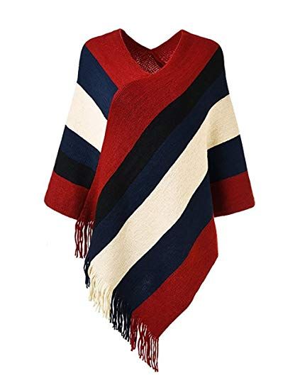 Fringe Fabric, Womens Poncho, Plus Size Fall Outfit, Poncho Shawl, Poncho Tops, Wide Stripes, Poncho Cape, Poncho Sweater, Knitted Poncho