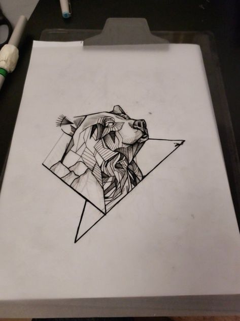 Bear Tattoos Geometric, Geometric Bear Drawing, Geometric Animal Tattoo Design, Simple Bear Tattoo, Bear Tattoos For Men, Geometric Bear Tattoo, Geometric Tattoo Meaning, Tattoo Bear, Small Geometric Tattoo