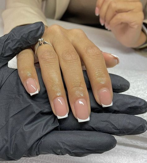 Gel Overlay Nails Long, French Tips Gel Extensions, Nurse Length Nails, Nails For Nurses Natural, French Tip Builder Gel, Natural Tips Nails, Square Builder Gel Nails, Nurse Nail Ideas, Builder Gel French Nails