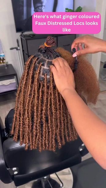 Hey beauty lovers!💕💕💕  Get ready to turn heads with our ginger-colored faux distressed locs from Pinknoire Beauty Supply! Perfect for adding a pop of color to your look.    So if you're ready to add some spice to your hair game, give our ginger color faux distressed locs a try and let your inner queen shine!  🎥 Credit: @BRAIDEDBYFLO   #pinknoirebeautysupply #fauxlocs #gingerhair #distressedlocs #hairgoals #beauty #beautysupply #fauxhair #locstyles #locs #naturalhair #gingercurls #fauxlocsarelife #gingerlove #gingerhairdontcare #pinknoirehair #locsforlife #gingerlocsrock #distressedhair #gingerhairgoals #fauxlocsdoneperfect #gingerhaircolor #gingerhaironfleek #locqueens #gingerlocsarebae #pinknoirelocs #gingerhairdontcarenot #fauxlocsarethebest #gingerhairswag #locsarelove Faux Locs Marley Hair, Short Faux Locs, Distressed Locs, Short Hair Twist Styles, Hair Braid Patterns, Ginger Color, Hair Colorful, Short Box Braids Hairstyles, Curly Crochet Hair Styles