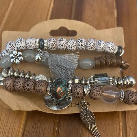 4 Piece Brown Stretch Bracelet Set - Three With Charms Bracelet Ideas, Stretch Bracelet, Stretch Bracelets, Tan Brown, Bracelet Set, Jewelry Inspiration, Handmade Jewelry, Charms, Bracelet