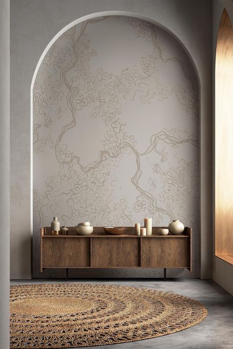 Interior Design Minimalist, Radiant Beauty, Japandi Interior, Neutral Wallpaper, Interior Wall Design, Luxury Wallpaper, Line Work, Japan Design, Stunning Interiors