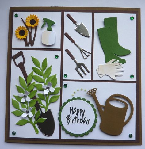 S354 Hand made Birthday card using Occaision Gardening Dies Handmade Garden Cards, Stampin Up Gardening Cards, Handmade Card For Men, Garden Themed Birthday Cards, Gardening Cards For Men, Gardening Scrapbook Ideas, Garden Birthday Cards, Gardening Cards Handmade, Garden Cards Handmade