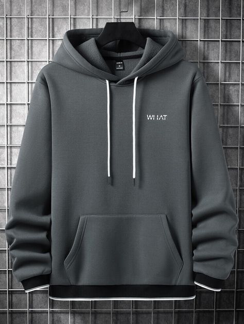 Dark Grey Casual Collar Long Sleeve Fabric Letter Pullovers Embellished Slight Stretch Men Hoodies & Sweatshirts Men’s Hoodies, Mens Sweatshirts Hoodie Fashion, Cool Hoodies Mens, Clothes For Men Casual, Trendy Hoodies Men, Mens Hoodie Outfit, Man In Hoodie, Hoodies Outfit Men, Hoddies Outfits Men