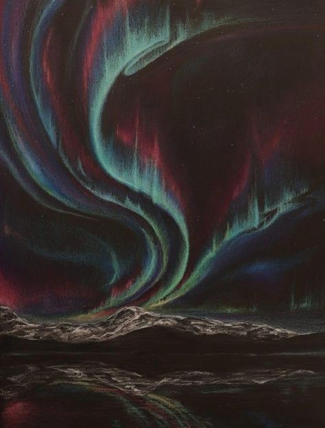 Color Pencil Art Black Paper, Chalk Art Black Paper, Sketches Black Paper, Soft Pastel Black Paper, Soft Pastel Art On Black Paper, Colored Pencil Drawing On Black Paper, Colored Pencils On Black Paper, Northern Lights Drawing Pencil, Artwork On Black Paper