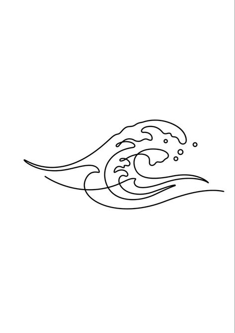 Waves Sketch Simple, Wave And Boat Tattoo, Beach Outline Tattoo, Minimalist Wave Drawing, Moon Wave Tattoo Simple, Ocean Fineline Tattoo, Single Line Wave Tattoo, Waves Line Drawing, Sea Foam Tattoo