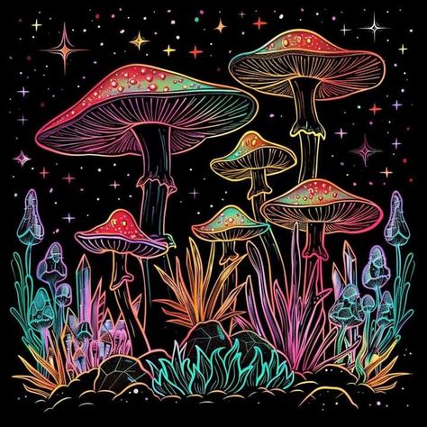 Mushroom Princess, Purple Mushroom, Mushroom Paint, Mushroom Drawing, Black Paper Drawing, Psychadelic Art, Cool Backgrounds Wallpapers, Pretty Drawings, Mushroom Art