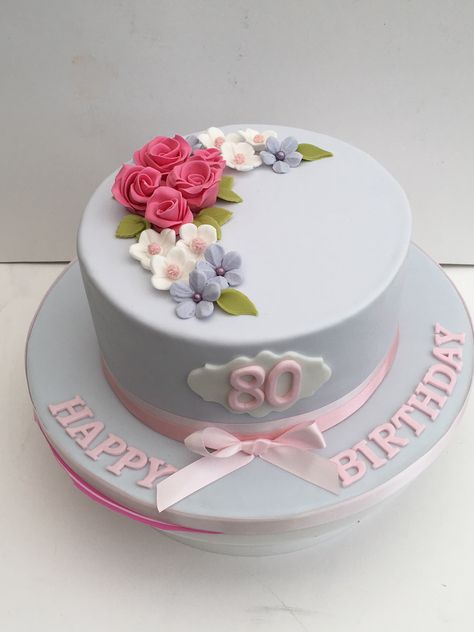 Pretty flowers celebration cake Cake For Elderly Lady, Birthday Cake Fondant Woman, Birthday Cake With Fondant Flowers, Cake Design For Grandma Birthday, Women’s Birthday Cake, Cake For Grandma Birthday, Birthday Cake For Grandma, 50th Birthday Cake For Mom, 80th Birthday Cake For Grandma