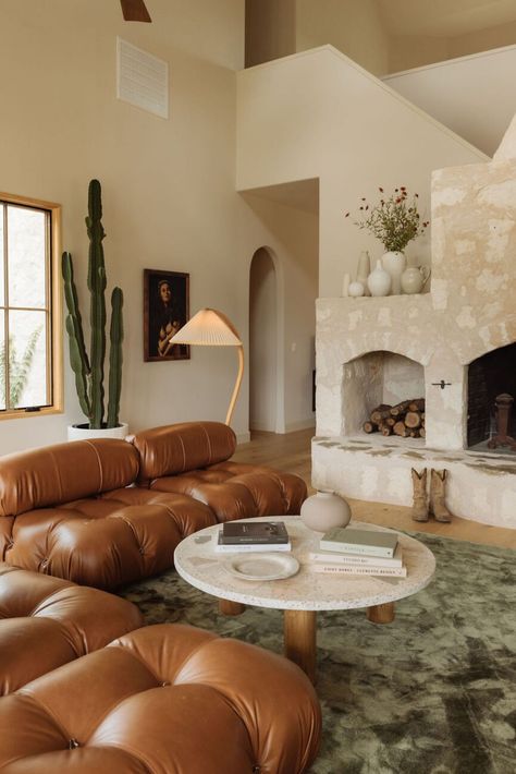 Midland's Cameron Duddy and Harper Smith's Texas House Tour Cameron Duddy, Mario Bellini Sofa, Bellini Sofa, Earthy Living Room, Vintage Leather Sofa, Loft Interior, Mario Bellini, Living Room Inspo, Bellini