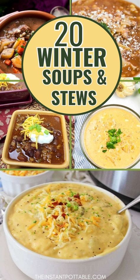 Finding the perfect winter soups and stews has never been easier with this delicious list of comforting soups. Treat yourself to some delicious winter soups and stews from our list.Hearty Soup Recipes. Best Soup Recipes. Delicious Soup Recipes Crock Pot Hearty Soups, Christmas Crockpot Soup Recipes, Best Quick Soup Recipes, Cosy Soup Recipes, Winter Chowder Recipes, Thick Chicken Soup Recipes, Cozy Soups Recipes, Healthy Soups For Winter, Types Of Soup List