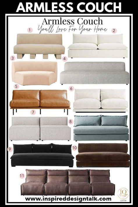 armless sofa Armless Sofa Living Room, Armless Leather Sofa, Couch Styles, Armless Couch, Modern Couch Covers, Most Comfortable Couch, Petite Sofa, Sofa Table Decor, My New Apartment