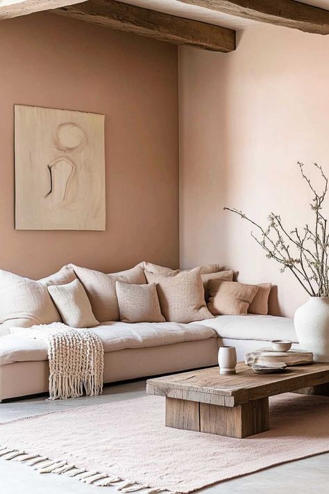 50+ Muted Pink Living Room Ideas That’ll Make You Blush Dusty Pink Living Room Ideas, Pink Beige Walls, Mauve Living Room Ideas, Soft Pink Living Room, Pink Accent Living Room, Light Pink Living Room, Pink And Gold Living Room, Pink And Green Living Room, Mauve Living Room