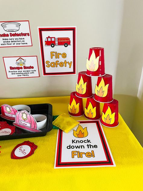 Fire Safety Preschool Science Activities, Fireman Kindergarten Activities, Firefighter Provocation, Preschool Fire Fighter Activity, Fire Safety Activities For Toddlers Fine Motor, Crafts About Community Helpers, Fire Prevention Art For Toddlers, Fire Station Pretend Play, Fire Safety Art For Kids