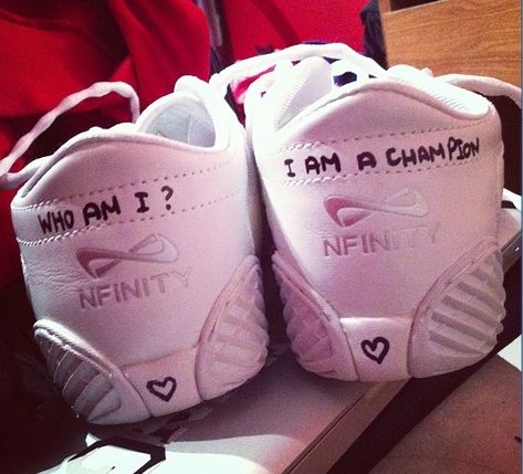 Cheer Shoes Quotes, Cute Things To Write, Comp Cheer, Cheerleading Bags, Tumbling Cheer, Shoe Quotes, Cheer Posters, Cheer Team Gifts, Cheerleading Competition