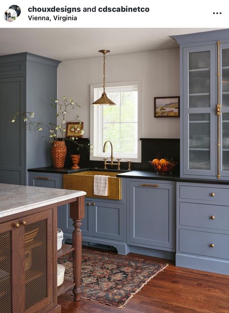 Extra Small Kitchen Island, Glossy Blue Kitchen Cabinets, Painted Cupboards Kitchen Two Colors, Blue Kitchen Cottage, Light Blue And Red Kitchen, Small Kitchen Blue Cabinets, Unique Kitchen Colors, French Blue Kitchen Cabinets, All Blue Kitchen