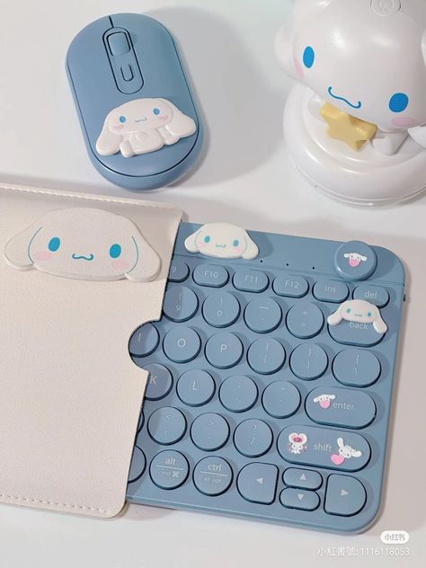 Stitch Keyboard, Kawaii Blue Aesthetic, Sanrio Keyboard, Cool Keyboards, Blue Keyboard, Fancy Keyboard, Aesthetic Keyboard, Cute Desk Accessories, Computer Set