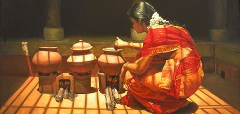 Clean #Cookstoves and #FuelsSupportAct Indian Traditional Paintings, Indian Legends, Giovanni Boldini, Indian Women Painting, Abstract Art Gallery, Realistic Oil Painting, Painted Ladies, Indian Painting, Indian Woman