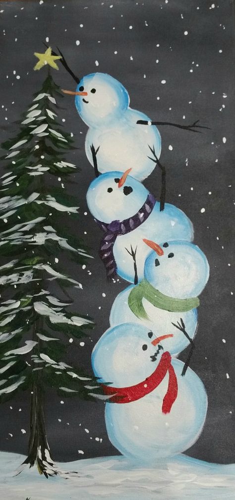 Teamwork Painting Ideas, Board Painting Ideas Christmas, Painting Ideas For Mom Christmas, Winter Pictures To Paint, Winter Painting Ideas Acrylic, Christmas Painting Ideas Acrylic, Teamwork Painting, Fun Christmas Paintings, Painting On Slate Ideas