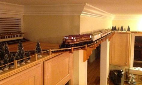 Hobby Room Ideas Layout, Ceiling Train, Hobby Room Ideas, Room Ideas Layout, Backyard Railroad, Train Room Decor, Train Bedroom, Lionel Trains Layout, Reloading Room