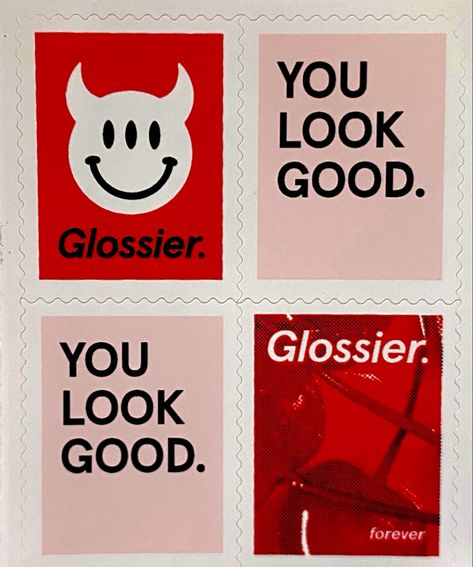 Glossier Poster Prints, Glossier Branding Identity, Glossier Aesthetic Wallpaper, Glossier Poster, Glossier Cherry, Glossier Branding, Glossier You Look Good, Smiley Face Aesthetic, Glossier Aesthetic