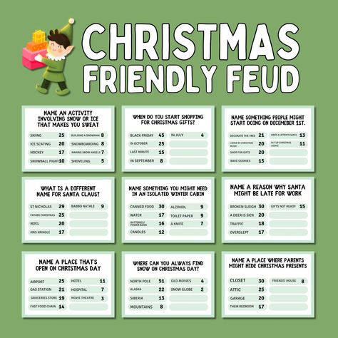 Christmas Friendly Feud Game, Fun Family Christmas Party Game of Guessing Top Answers, Christmas Trivia, Family Group Game, Survey Says - Etsy Poke A Feather Game, Game For Family Gatherings, Christmas Outburst Game, Cowboy Christmas Party Games, Cowboy Christmas Games, Flannel Party Games, Christmas Group Games For Adults, Office Christmas Party Games For Large Groups, Christmas Family Feud Printable Free