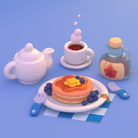 Pancake Designs, 귀여운 음식 그림, Isometric Art, Drawing Faces, Low Poly Art, 3d Studio, Low Poly 3d, 3d Drawings, 3d Artwork