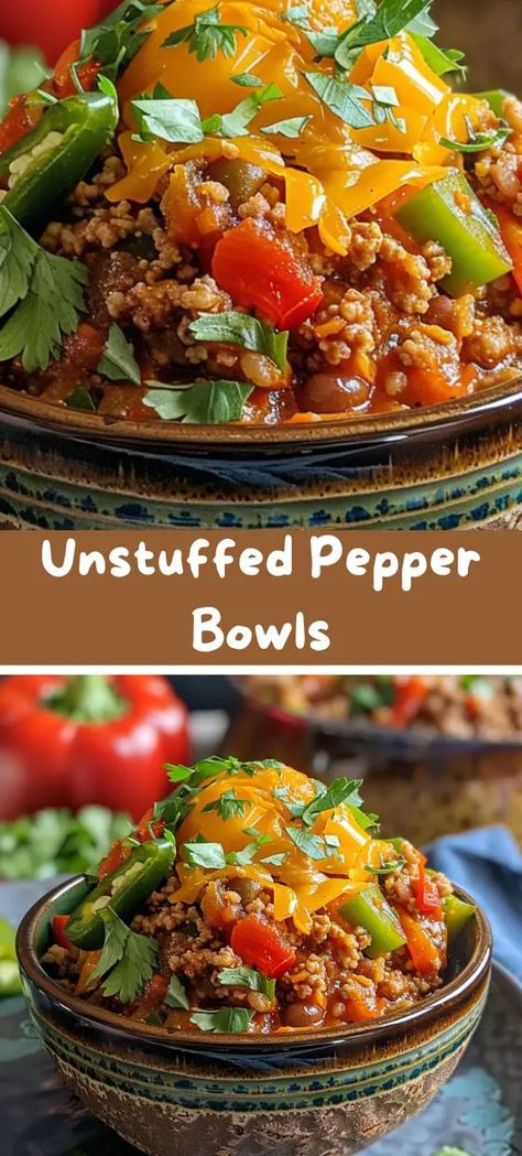 Unstuffed Pepper Bowls Ground Turkey And Bell Peppers, Stuffed Pepper Bowl, Whole 30 Stuffed Peppers, Unstuffed Pepper Bowls, Stuffed Bell Peppers Ground Beef, Weekend Recipes Dinner, Green Pepper Recipes, Unstuffed Peppers, Beef Casseroles