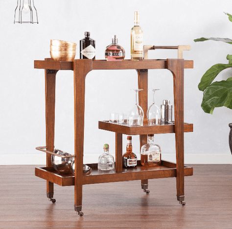 Mid Century Modern Bar Cart, Wooden Bar Cart, Wood Bar Cart, Modern Bar Cart, Modern Home Bar, Gold Bar Cart, Bar In Casa, Vintage Bar Carts, Bar Cart Decor