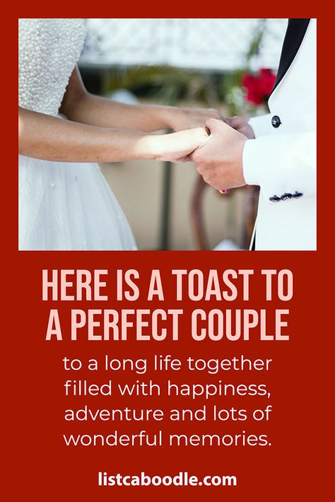 "Here is a toast to a perfect couple..." Best man toasts of all kinds for your wedding speech. #toasts #bestmantoast Wedding Toast Quotes Couple, Best Man Toast Examples, Short Best Man Speech, Wedding Thank You Quotes, Best Man Speech Template, Funny Wedding Toasts, Wedding Toast Quotes, Wedding Toast Speech, Wedding Facts