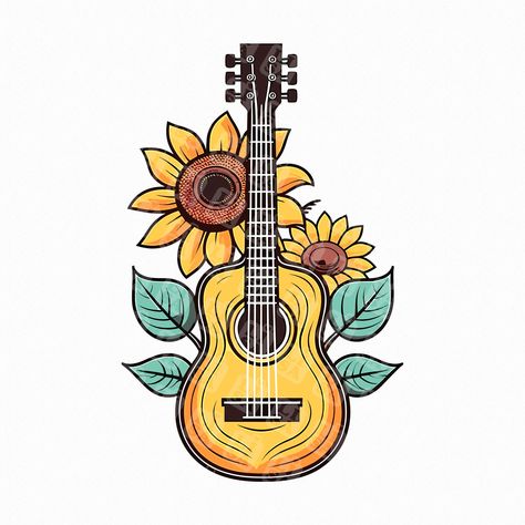 Sunflower Guitar Tattoo, Sunflower Guitar, Country Music Art, Guitar Png, Music Clipart, Majestic Tree, Tree Tattoos, Sunflower Clipart, Guitar Tattoo