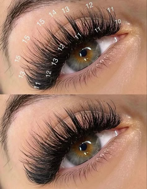 Open Eye Wispy Lash Extensions Mapping, Spike Eyelash Extensions Mapping, Spike Lashes Extensions, Wispy Mapping Eyelash Extensions, Lash Maps Volume, Eyelash Extensions Inspo Pics, Full Volume Wispy Eyelash Extensions, Hybrid Wispy Eyelash Extensions Doll Eye, Las Extension Styles