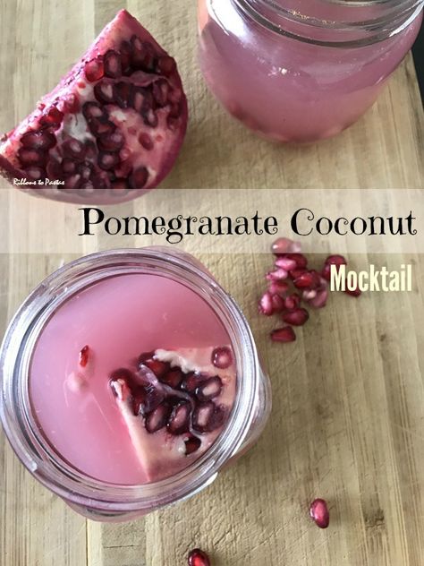 Pomegranate Coconut Mocktail Coconut Mocktail, Pomegranate Drinks, Coconut Drinks, Mocktail Recipe, Pomegranate Juice, Juice Drinks, Coconut Water, Hot Drinks, Mocktails